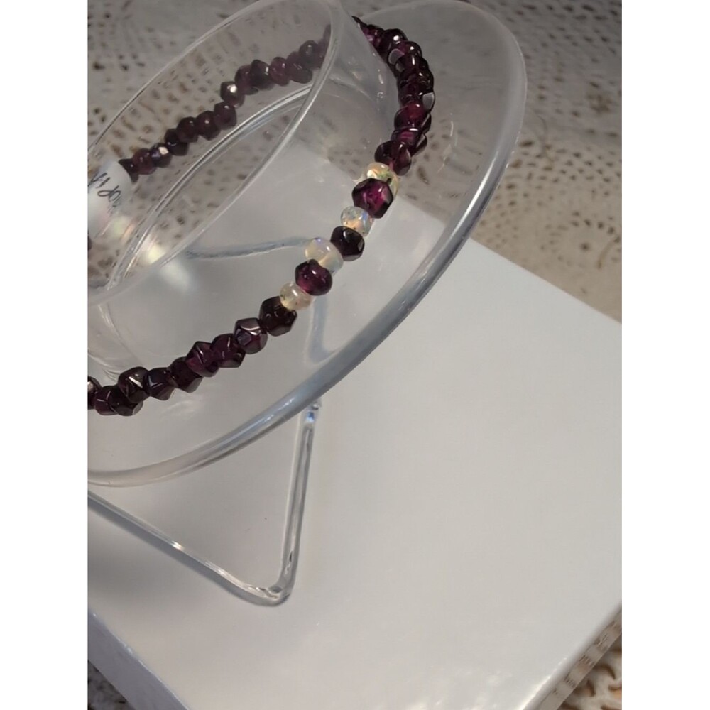 Handmade Garnet And Ethiopian Opal Stretch Bracelet